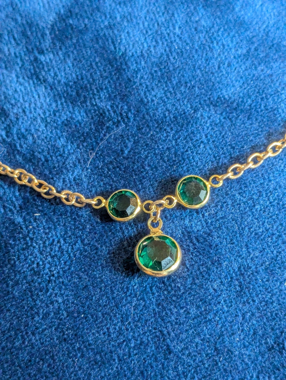 Gold Chain Necklace with Emerald Green Glass- Women Jewelry